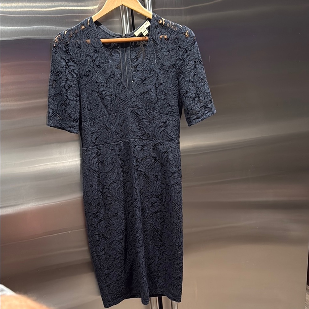 Burberry Blue Sheath Midi Dress V-Neck Short Sleeve
